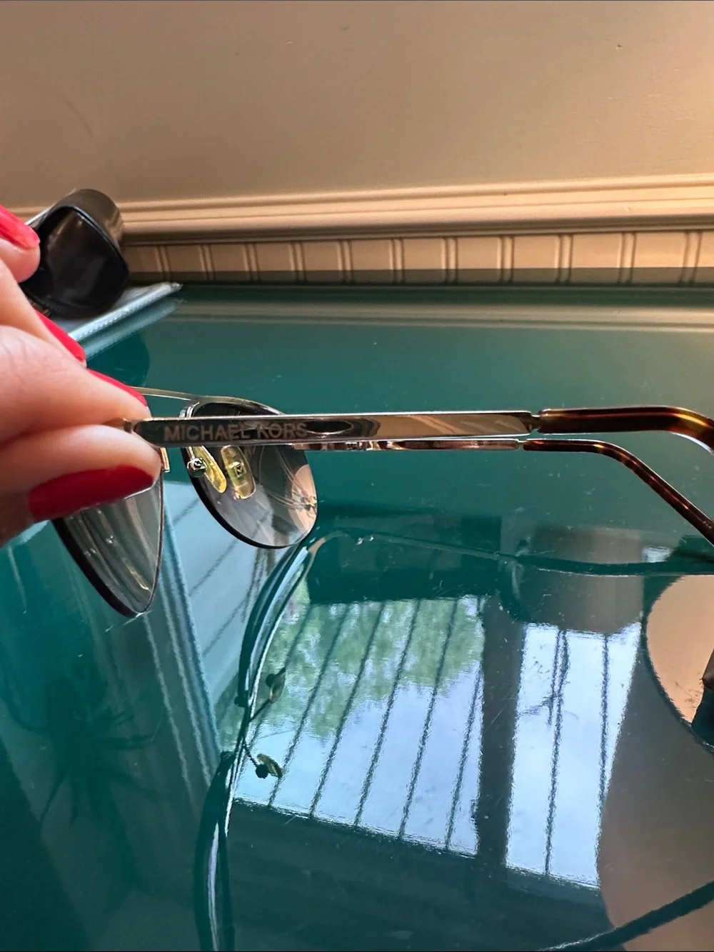 Michael Kors Black Aviator Sunglasses with Brown Croc Case